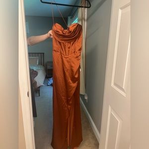 Corset Style High Slit Floor Length Dress